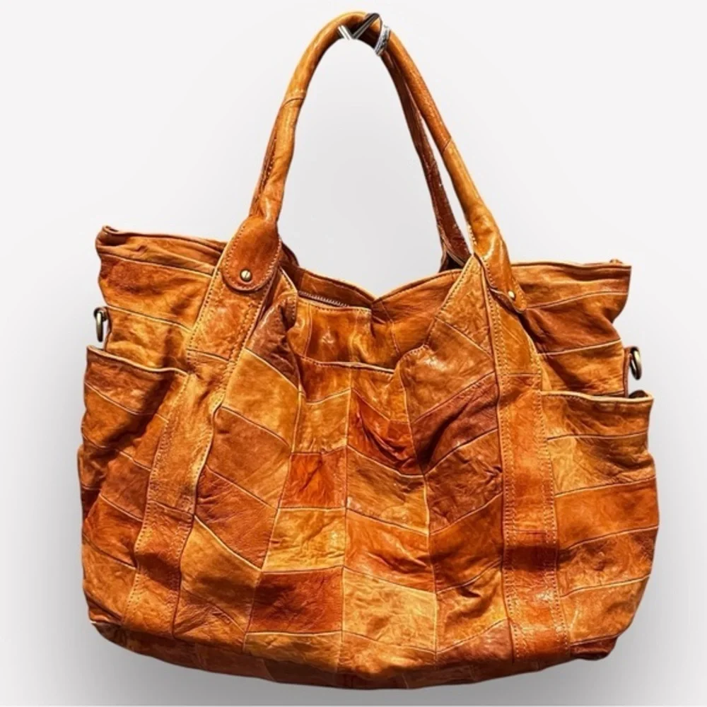 🥑Patchwork Leather Hobo Bag | Brown | Soft Handle & Pockets